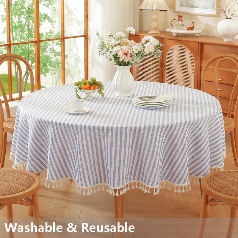 TruDelve 60 Inch Round Tablecloth Blue and White Striped Cloth Tablecloths Circle Fabric Outdoor Tablecloths for Round Tables (Blue,60",Round) - Image 5